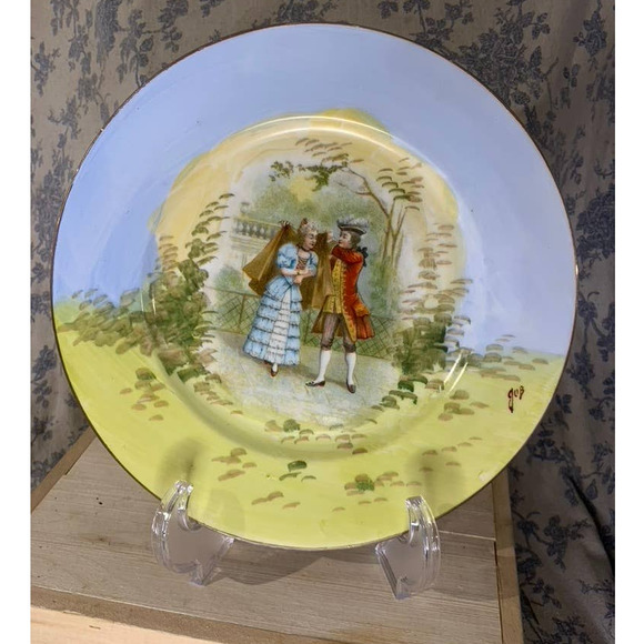 Vintage Limoges China France Hand-Painted Plate Courting Couple Chambon - Picture 2 of 5